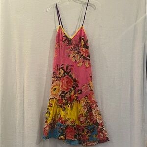 Floral Midi Dress with Pink and Yellow Hues